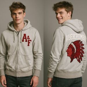 Y2K Abercrombie & Fitch S Hoodie Spellout Native Indian Head Distressed Unisex